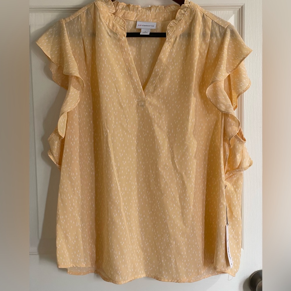 NWT Liz Claiborne Light Yellow Ruffle Blouse Size Large